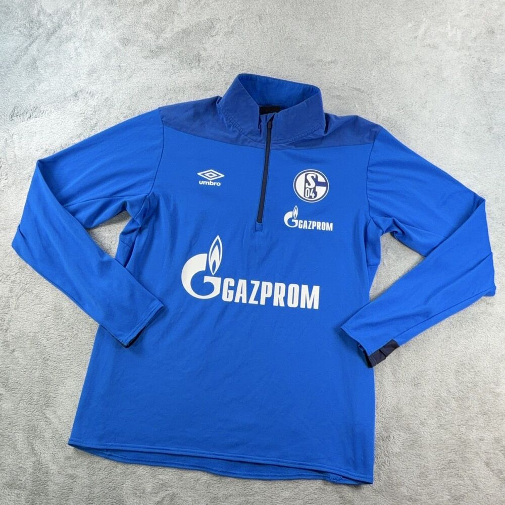 Umbro Schalke 04 Training Top Men L Blue Long Sleeve Quarter Zip Shirt